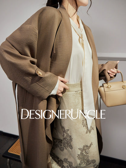 DGU "Twilight" khaki trench coat loose slimming high-end mid-length jacket - MEDE.