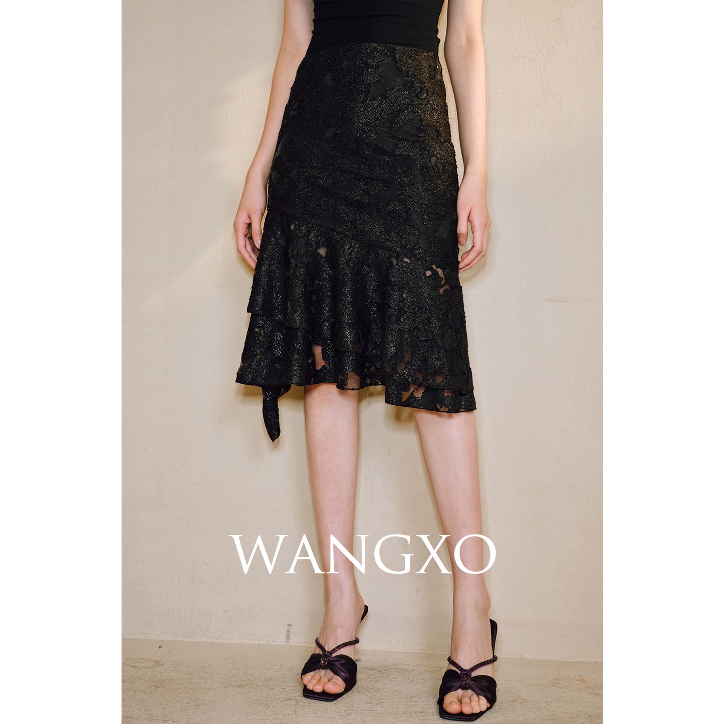 WANGXO | Lace-Up Cardigan & Irregular Double Fishtail Hip Skirt Set -KAIA