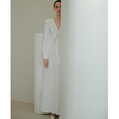GOUDIN Small white long sleeves party evening dresses-MIA.