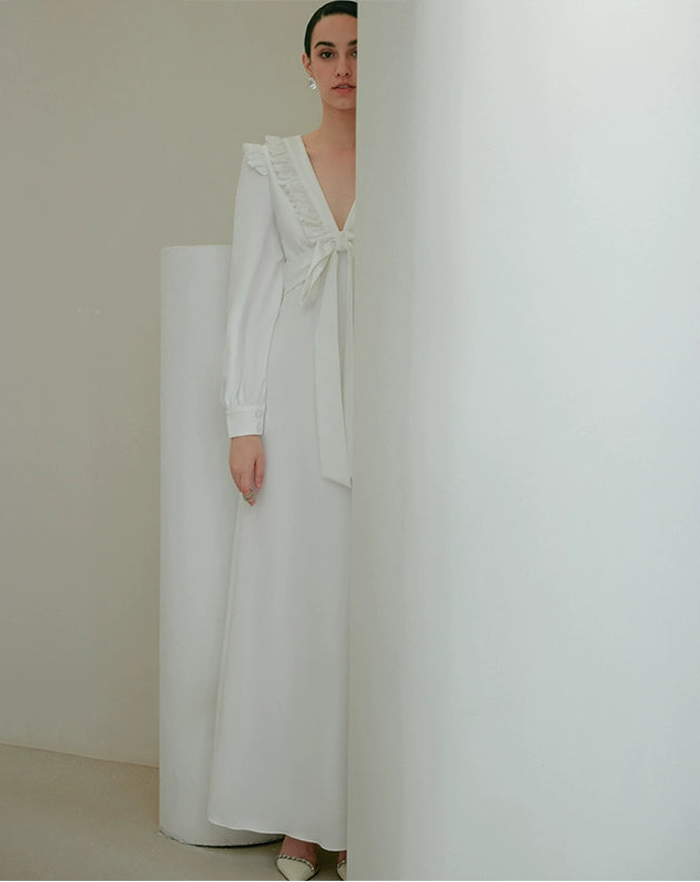 GOUDIN Small white long sleeves party evening dresses-MIA.
