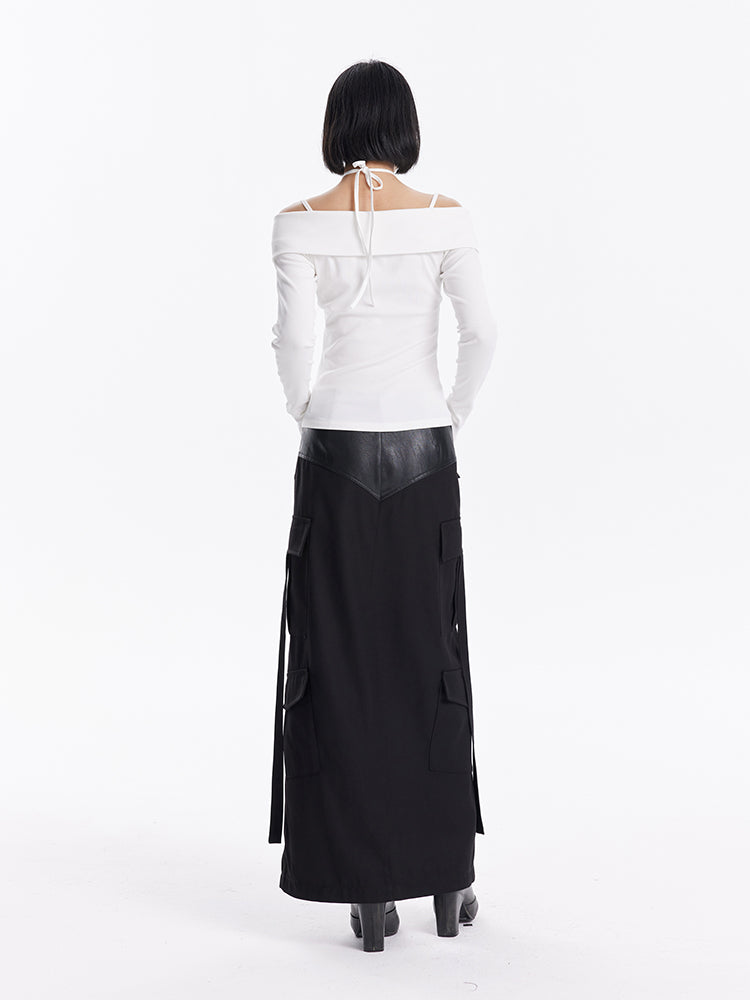 TINY IN crossover off-the-shoulder large lapel knitted long sleeve cut-out top-YOMI