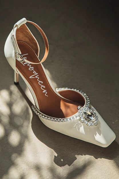 SHOESZOOO French Ankle Strap Stiletto Square Toe Crystal High Heels - MYSELF.