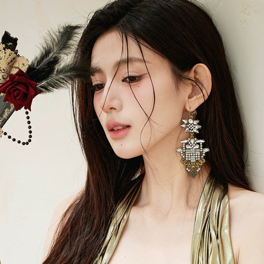 DOLLY Elegant Stylish Ancient Gold Diamond Vintage Earrings-ELINA  (V)