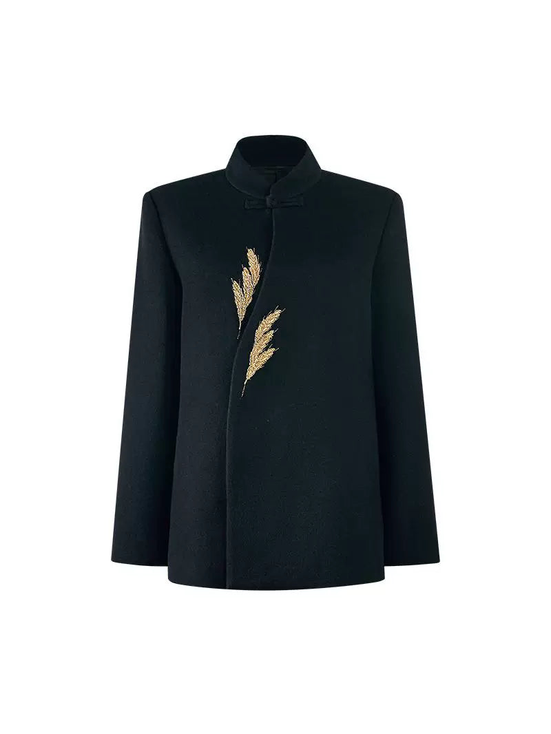 HECO New Wheat Ear Bead Embroidered Wool Tweed Jacket - care.