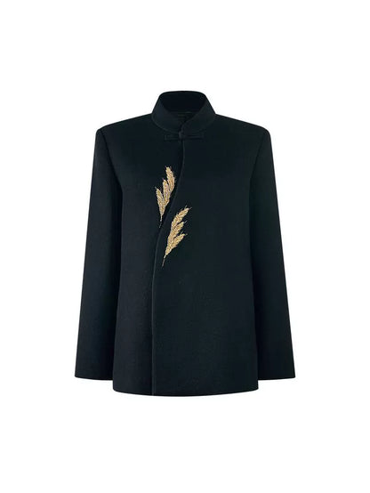 HECO New Wheat Ear Bead Embroidered Wool Tweed Jacket - care.