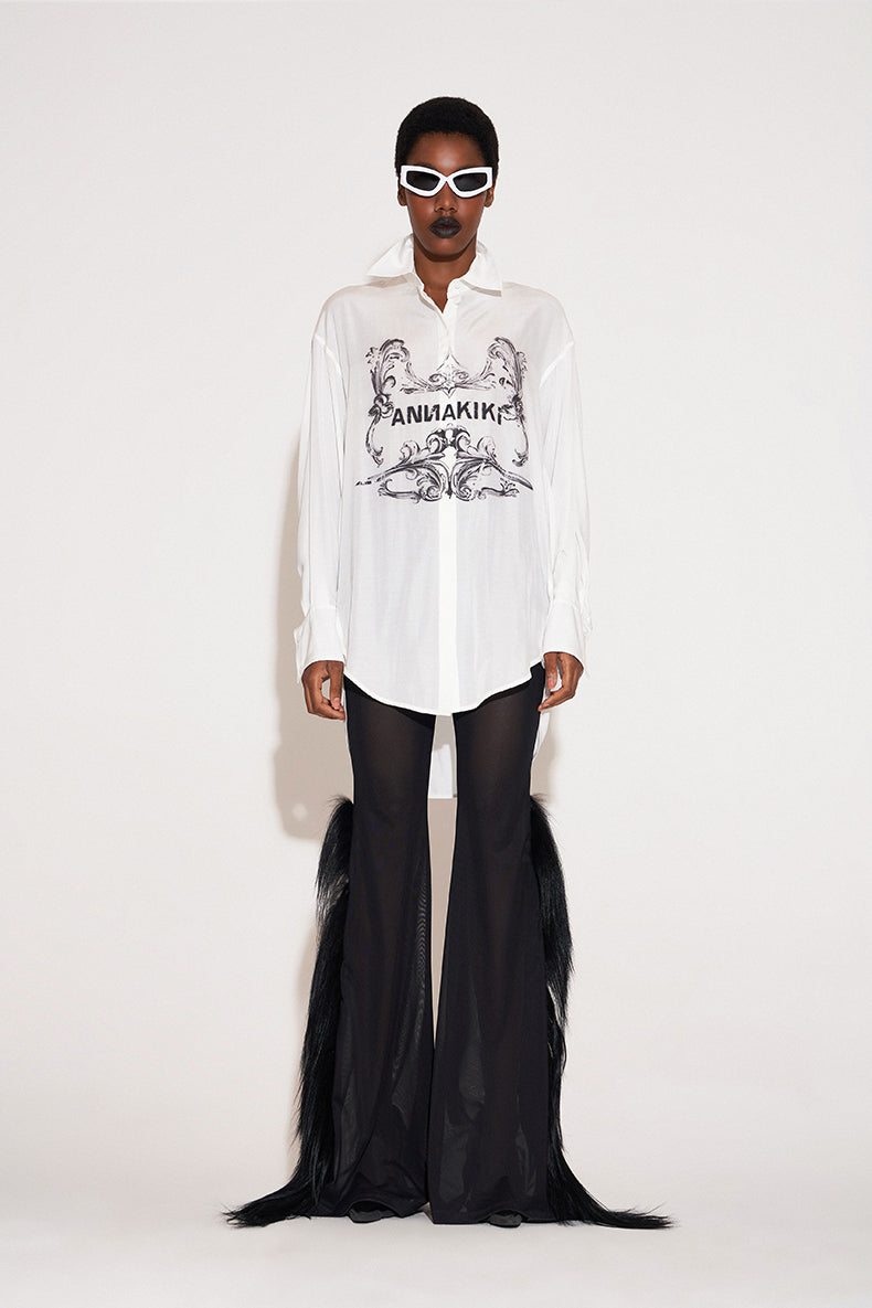 ANNAKIKI Designer White Acetate Print Loose Long Sleeve Shirt-HIRO