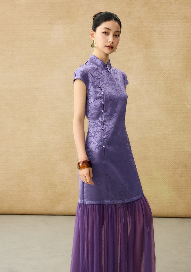 HECO Chinese Modified Diagonal Stand-up Collar Cheongsam ress- OWEN.