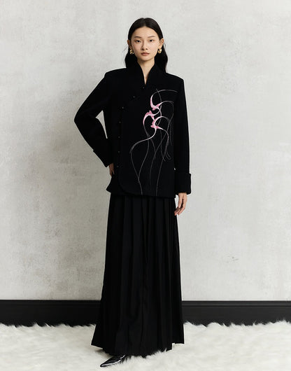 HECO Swallow embroidery tweed black Jacket Women - sinc.