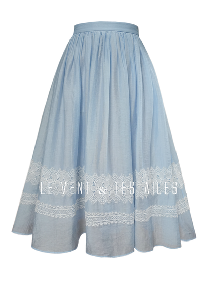 LE VENT&TES AILES pastel blue elegant summer vacation  V-neck shirt skirt set -GWEN