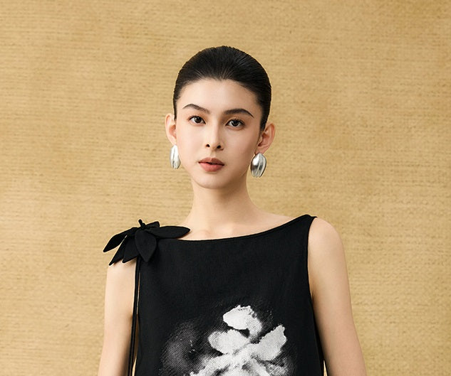 HECO  Chinese style pin small flower linen top breathable elegant vest - POWER.