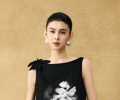 HECO  Chinese style pin small flower linen top breathable elegant vest - POWER.