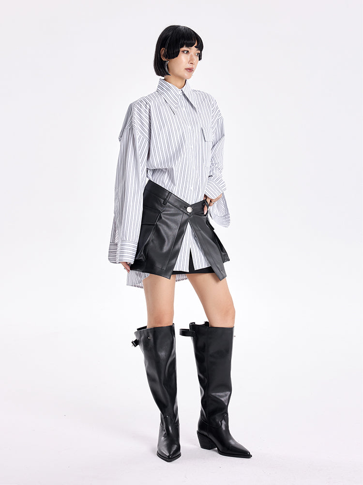 TINY IN three-dimensional shoulder back cape striped shirt-TAYA