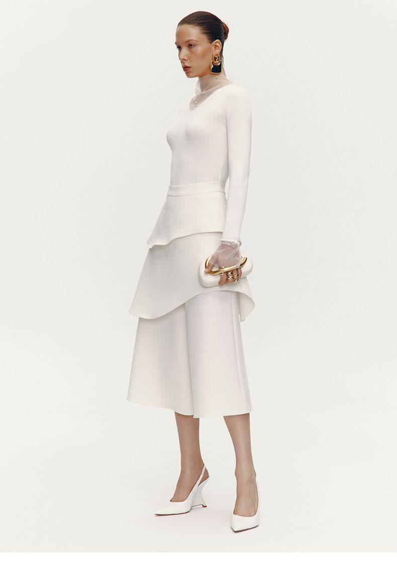 ATELIER MISS LU pearl embellished gauze patchwork knitted top - STRAD