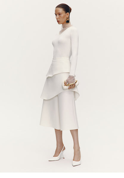 ATELIER MISS LU pearl embellished gauze patchwork knitted top - STRAD