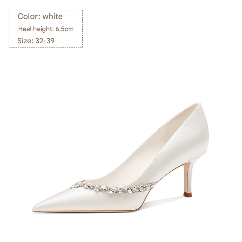 PJJUU white satin French high heel shoes  - FAITH.