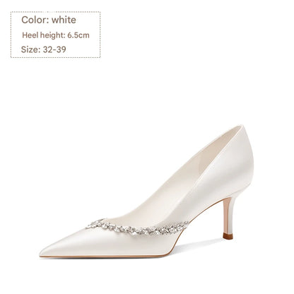 PJJUU white satin French high heel shoes  - FAITH.