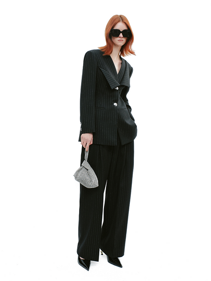 YES BY YESIR  deconstructed collar vertical striped pant suit - BLUSH.