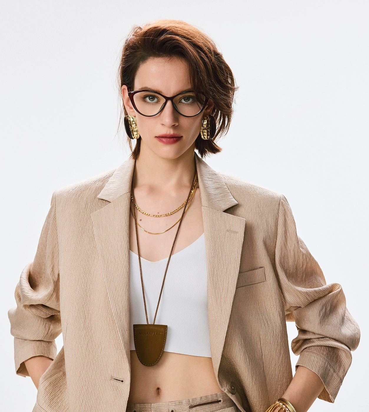 ANNASPEAK pearl gloss texture suit drawstring shorts-GRANS.