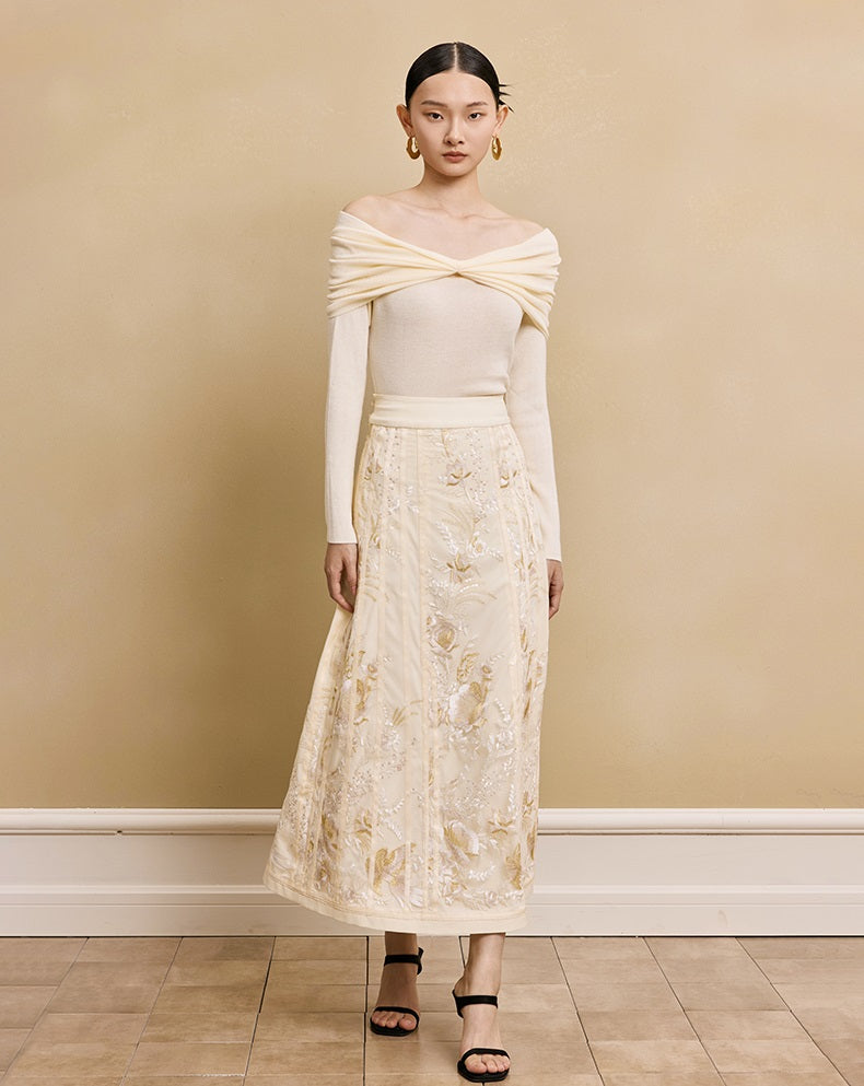 HECO  long-sleeved black red knitwear off-the-shoulder spring - DREAM.