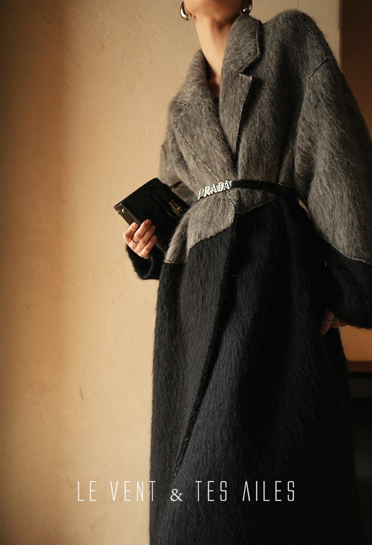 LE VENT&TES AILES French luxury fine long color-block wool coat -ALEC.