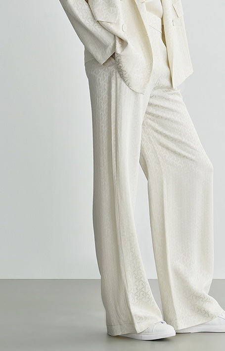 COMME MOI Lv Yan designer summer women's fashion simple white jacquard straight-leg pants - ADDISON.