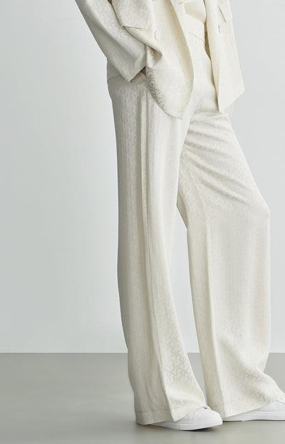 COMME MOI Lv Yan designer summer women's fashion simple white jacquard straight-leg pants - ADDISON.