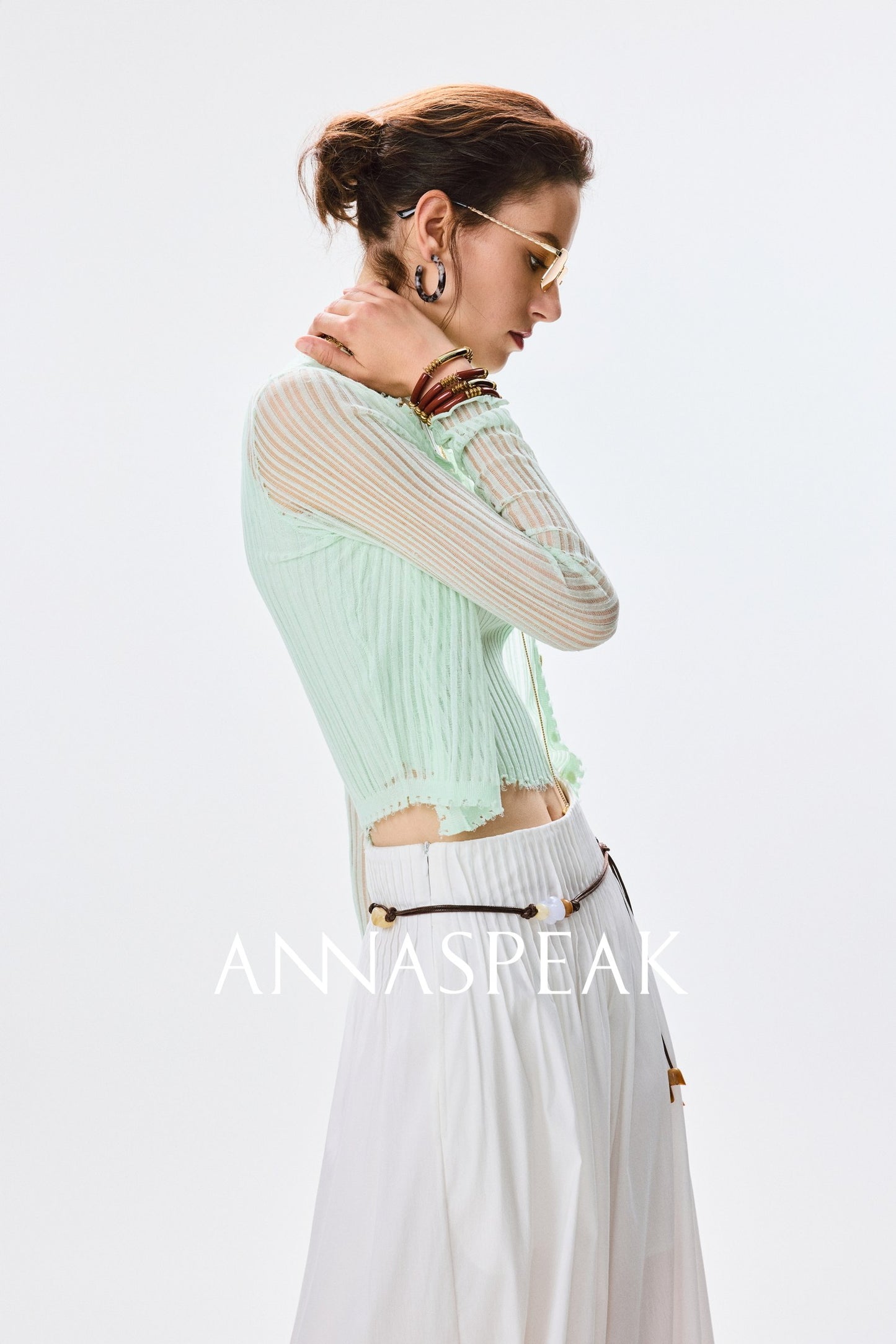 ANNASPEAK  breathable raw edge design knit vest cardigan-PORS.