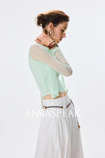 ANNASPEAK  breathable raw edge design knit vest cardigan-PORS.