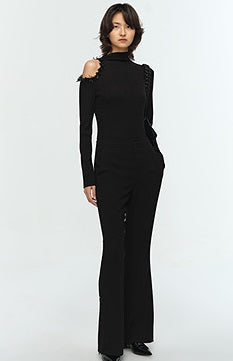 COMME MOI Lu Yan designer's new women's off-the-shoulder stud bead slim wool knitwear - TIRED.