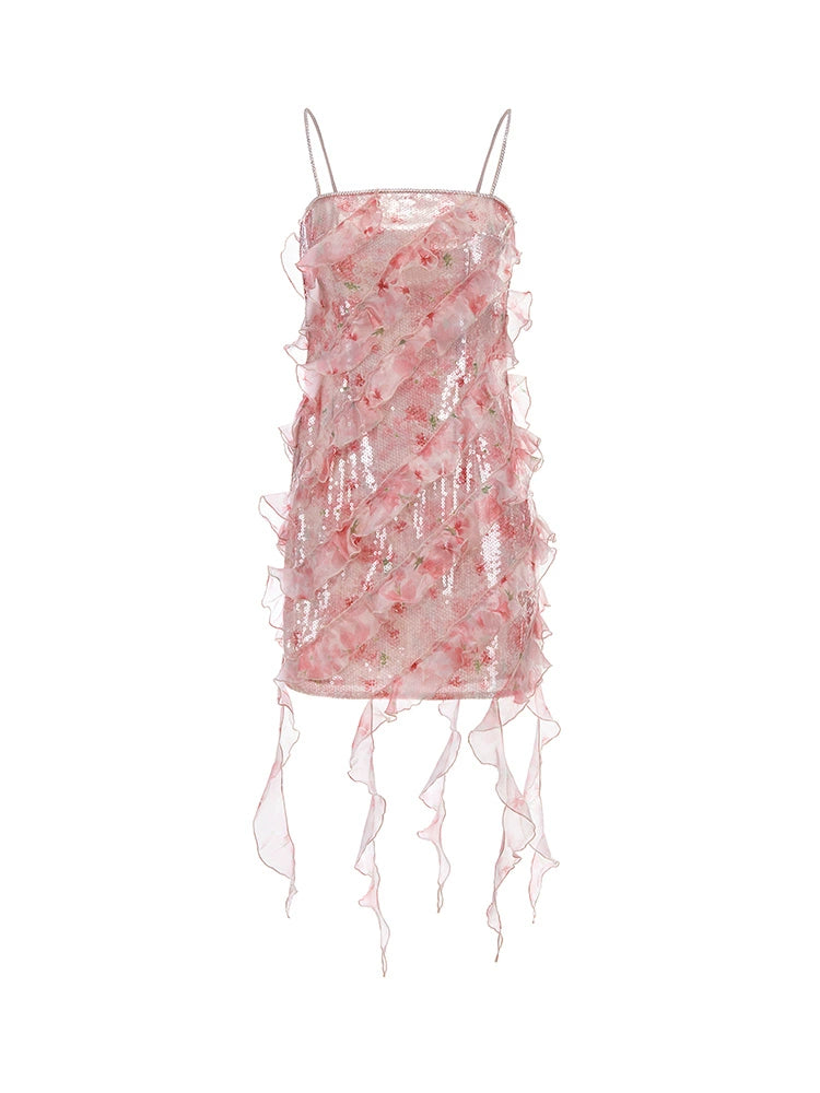 Wardrobes by Chen Luxury Crimson Sleeveless Flower Print Short Dress-Fuu