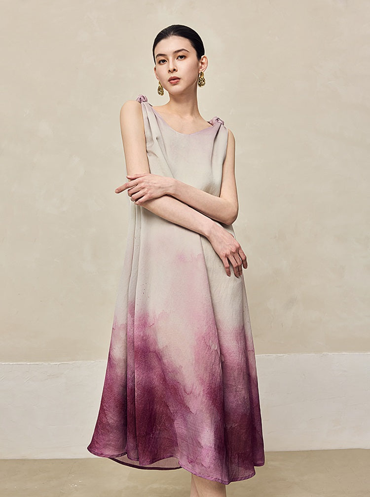 HECO Ink Dye Twisted Chiffon Slip Midi Sleeveless Dress Women - CARRY.