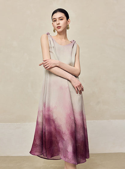 HECO Ink Dye Twisted Chiffon Slip Midi Sleeveless Dress Women - CARRY.