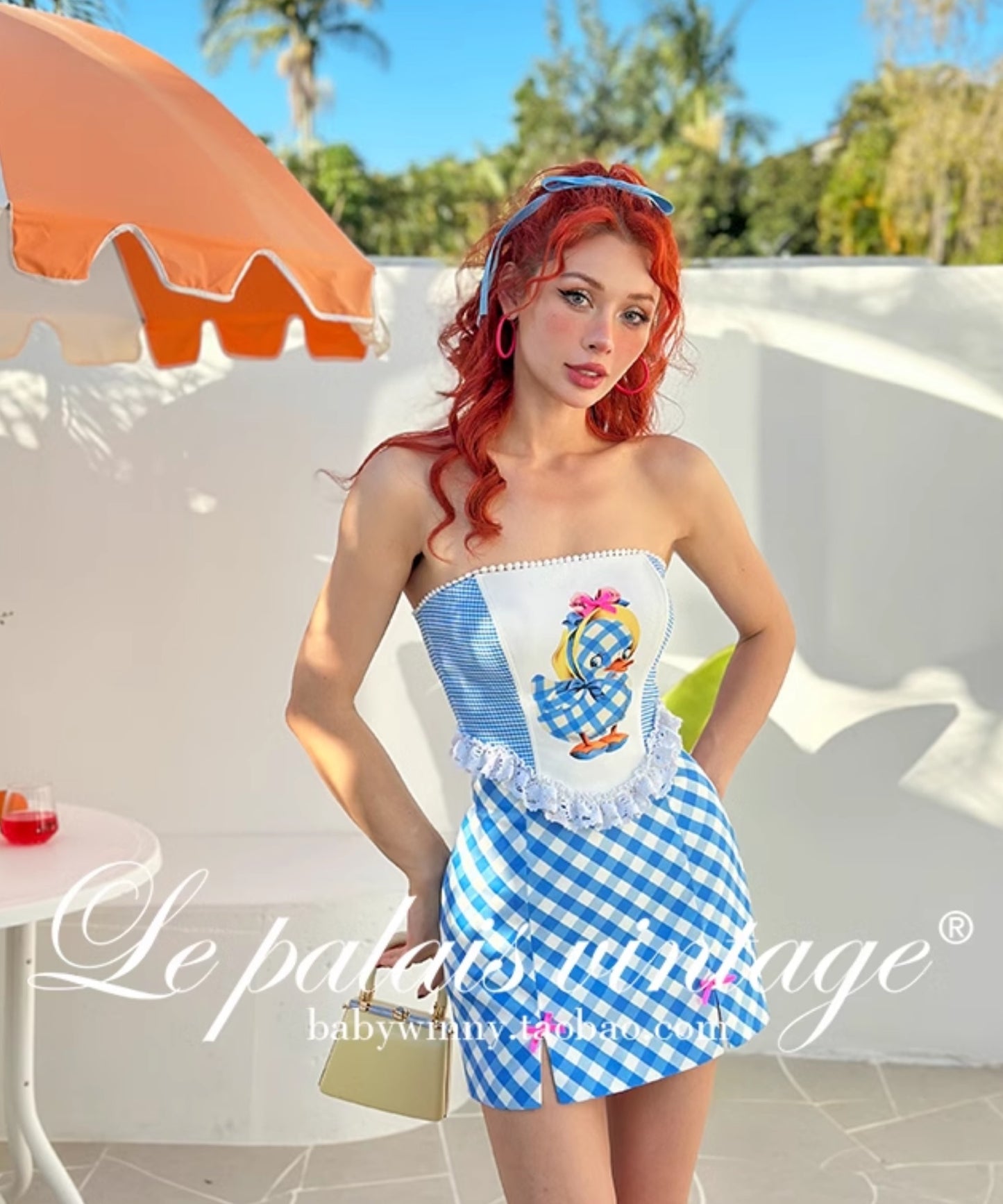 Le Palais  Blue Plaid Small Fragrance Thin Short Coat + Short Skirt- Yuno