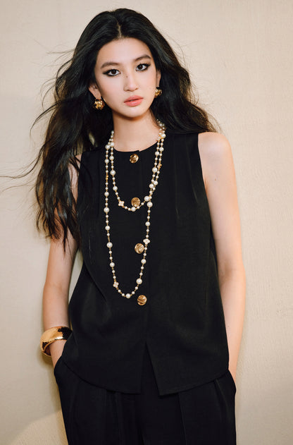 WANGXO | Skin-Friendly Fabric with High-End Metal Buckle Hand-Pinched Layered Urban Suit -NIXI