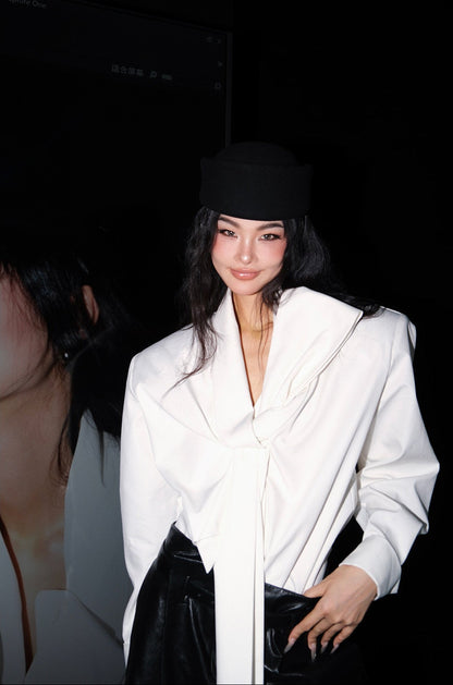 MEI SANGUAN white French retro lace-up shirt - HAKEEM