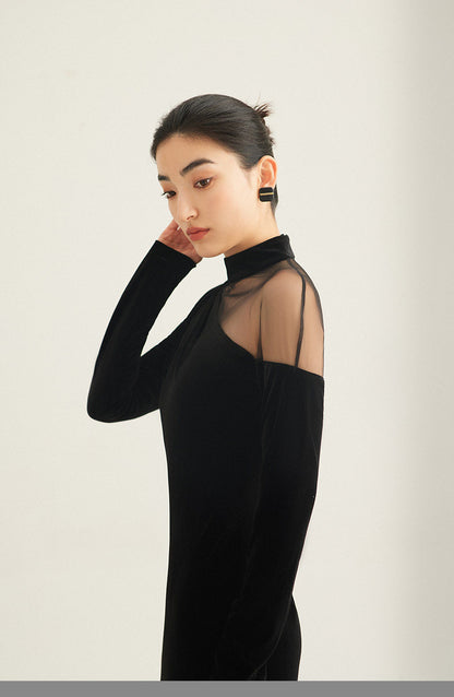 GOUDIN velvet light luxury banquet party evening black Vintage dress-NEVA.
