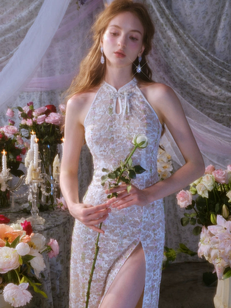 Wardrobes by Chen Elegant Beige Sleeveless Embroidered Crystal Bead Dress - Gilbert