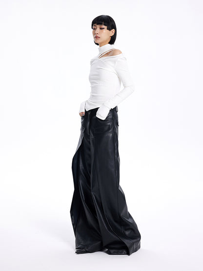 [20% OFF] TINY IN irregular cut-out off-the-shoulder long-sleeved T-shirt temperament slim fit half-neck base layer