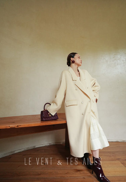 LE VENT&TES AILES Classic double-faced yak wool long winter coat-VIN.