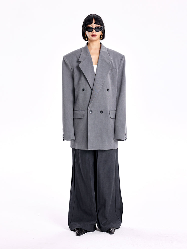 TINY IN Padded Shoulder Cuffs Folded Wide Shoulders Loose Coat-POXY