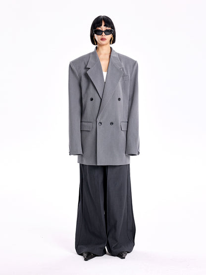 TINY IN Padded Shoulder Cuffs Folded Wide Shoulders Loose Coat-POXY
