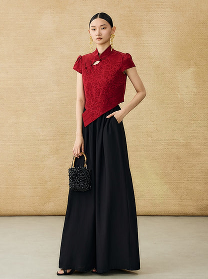 HECO Chinese acetate stand-up collar hollow buckle T-shirt - QUES.