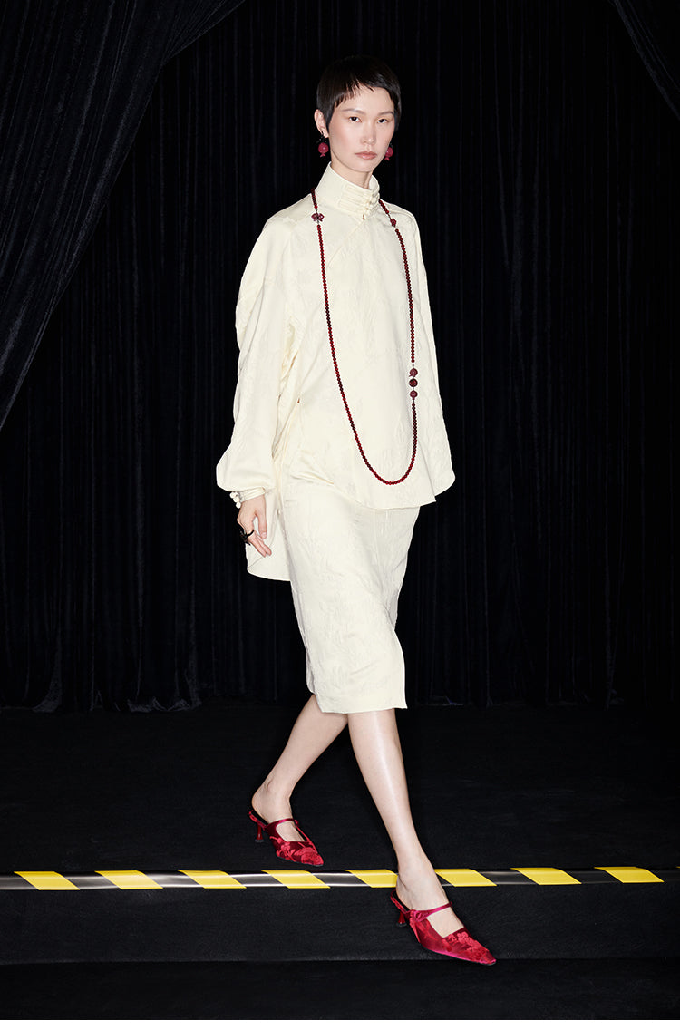 M essential Mackay designer cream collar silhouette shirt skirt - kans.