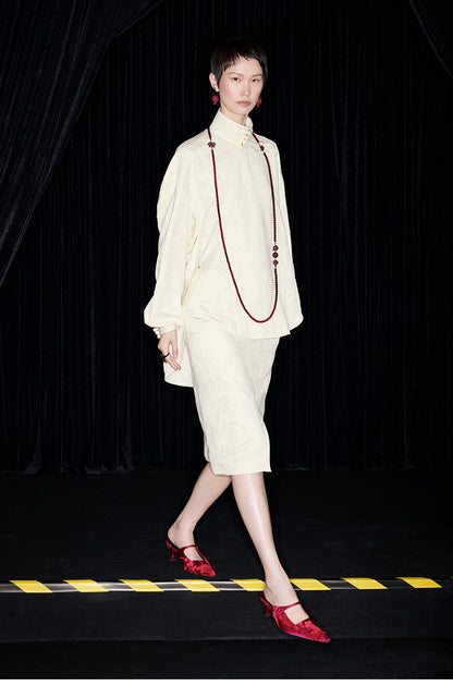 M essential Mackay designer cream collar silhouette shirt skirt - kans.