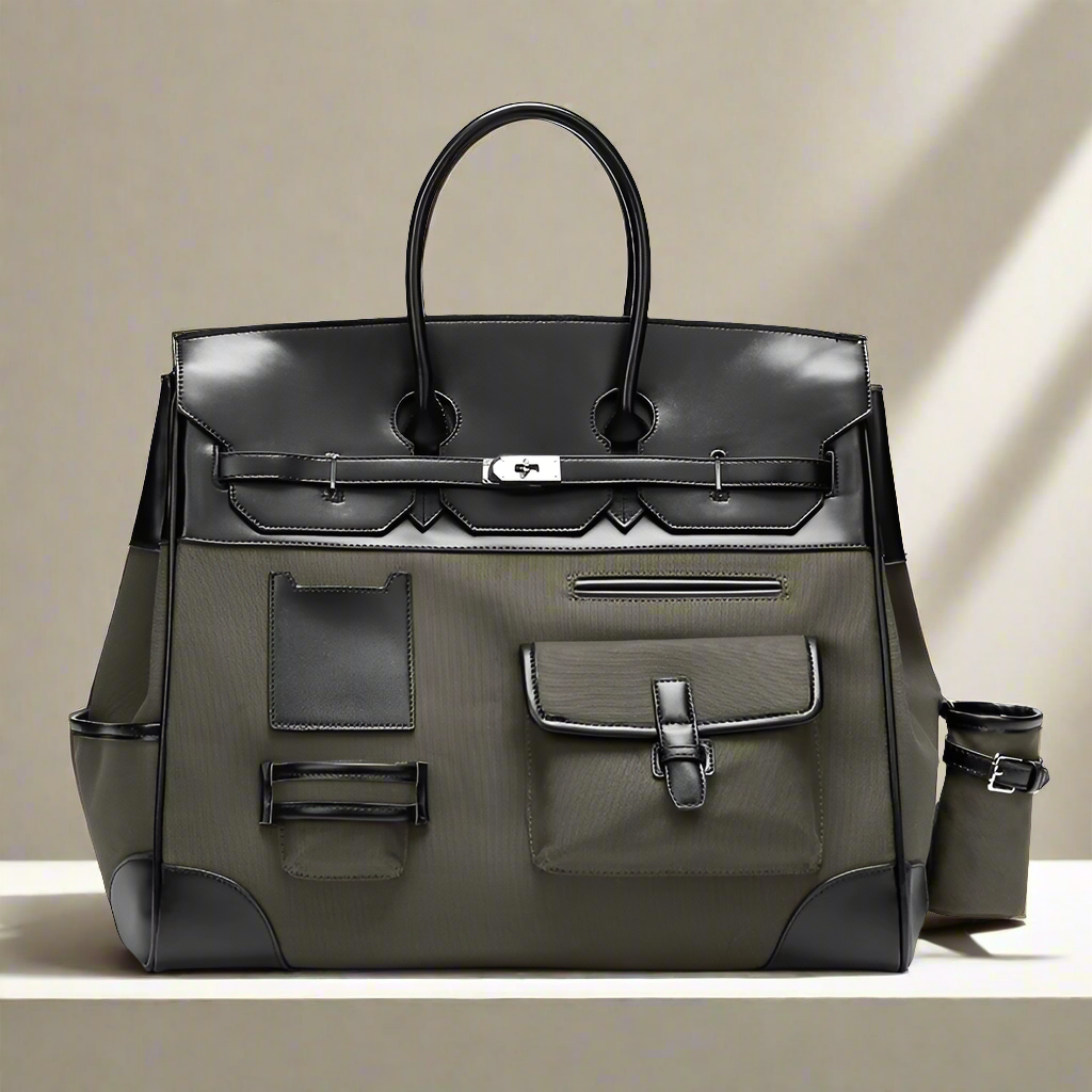 Large Birkin Bag Army Green Retro Birkin Inspired Handmade Canvas