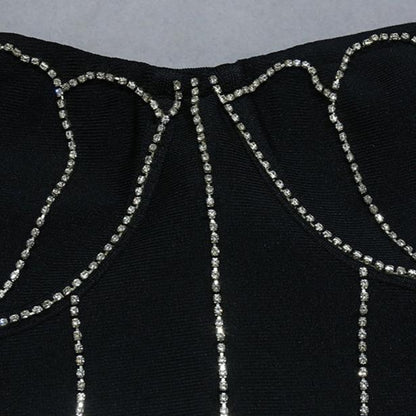 DOLLY Elegant Black and White Sleeveless Chest Wrap Bandage Midi Dress-BABE