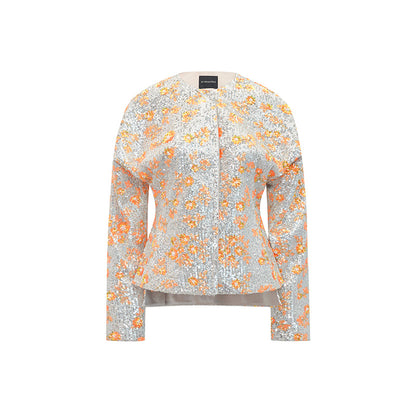 M essential Mackay designer vermilion persimmon embroidered waist silhouette short coat - PISSY.