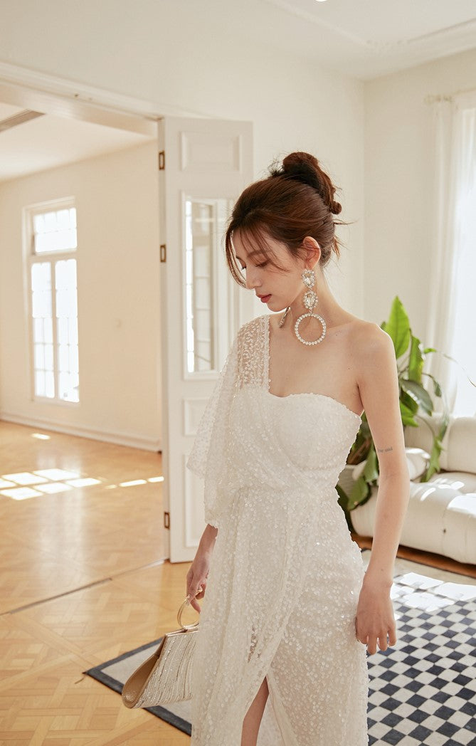 DOLLY Luxury Slant Collar Off Shoulder Sleeveless Long High Waist Resort Dress-ISLA