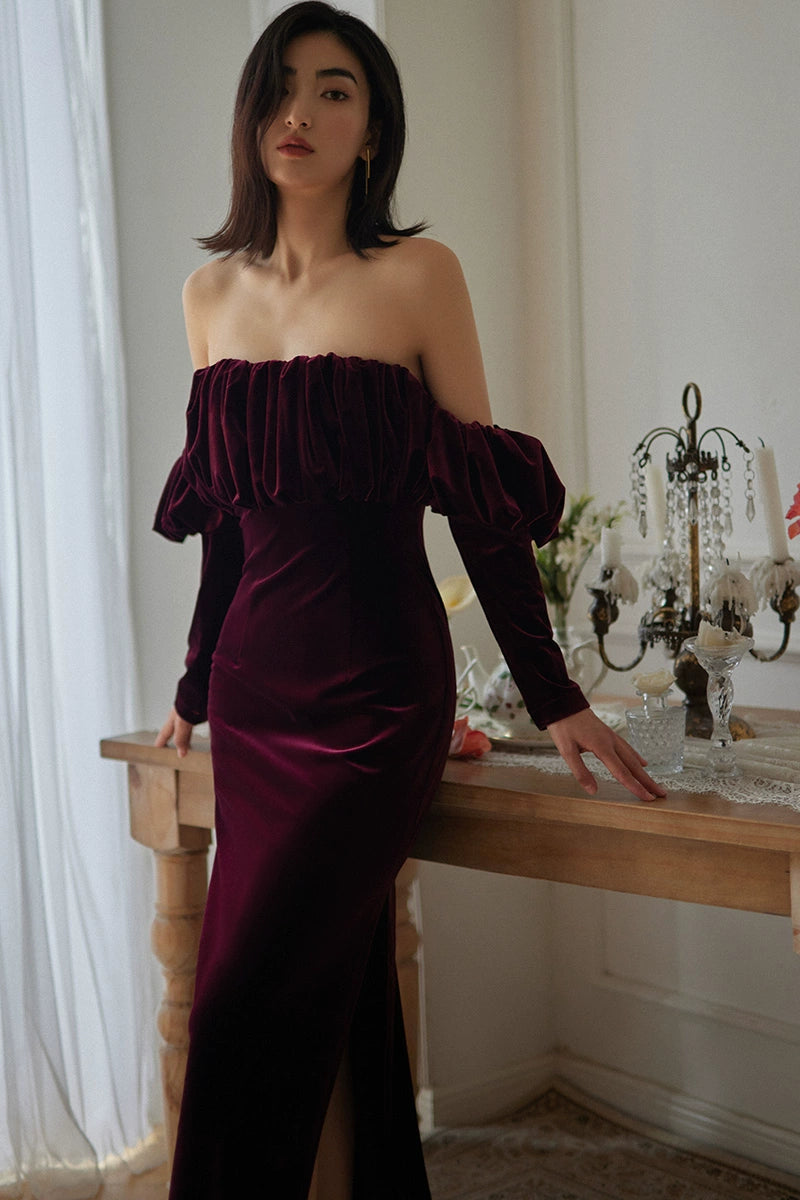 GOUDIN velvet long-sleeved evening light luxury dress-TORA.
