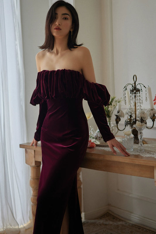 GOUDIN velvet long-sleeved evening light luxury dress-TORA.